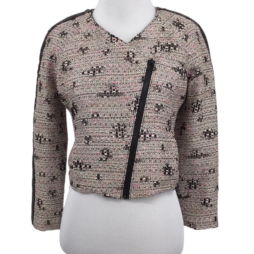 Kelly Wearstler Jacket Womens 0‎ Cream Black Patterned Tweed Casual Business
